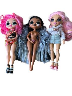 LOL SURPRISE OMG DOLLS  AND ACCESSORIES 9” LOT OF 3 DOLLS (Read)